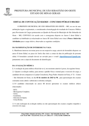 Edital de Convocação 024/2025 - Concurso Público 001/2023
