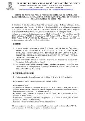 Edital de inscrição Minha Casa Minhas Vida