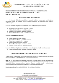 Resultado Final dos Inscritos - Edital Nº 001/2026/CMAS