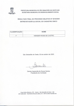 Resultado final - Processo seletivo para preenchimento de vagas de entrevistador (a) social do Cadastro Único