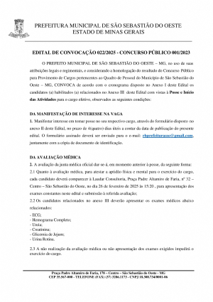 Edital de Convocação 022/2025 - Concurso Público 001/2023