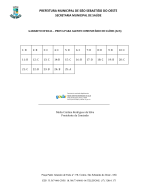 Gabarito Oficial - Prova para Agente Comunitário de Saúde